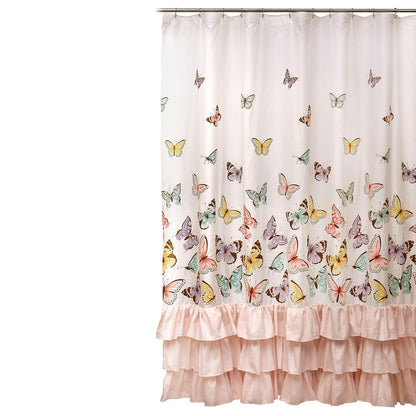 Lush Decor - Cortina de Ducha de Mariposas con Vuelo, decoración de baño de Tela con Estampado de Volantes, 72 x 72 Pulgadas, Color Rosa