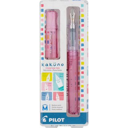 PILOT Pluma Fuente Kakuno, barril color rosa traslúcido, punto mediano, estuche con una pieza