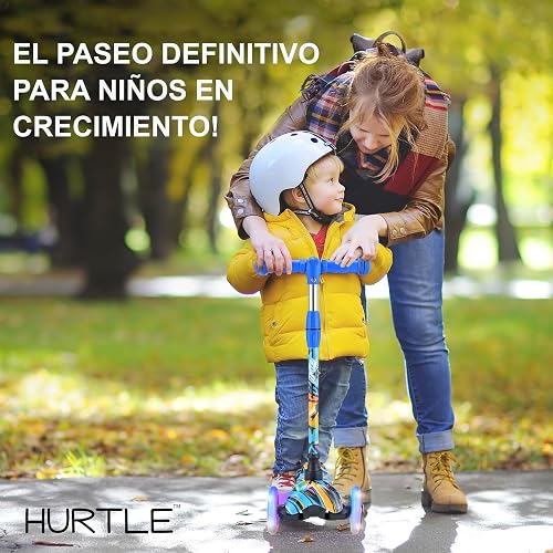 Hurtle Patin del Diablo Monopatin Scooter para Niños de 2 a 5 Años, 3 Ruedas con Luces LED, Mini Kickboard con Freno, Antideslizante, Manillar Ajustable de 64 cm a 78 cm