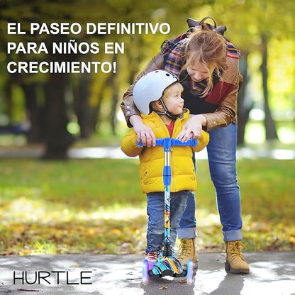 Hurtle Patin del Diablo Monopatin Scooter para Niños de 2 a 5 Años, 3 Ruedas con Luces LED, Mini Kickboard con Freno, Antideslizante, Manillar Ajustable de 64 cm a 78 cm