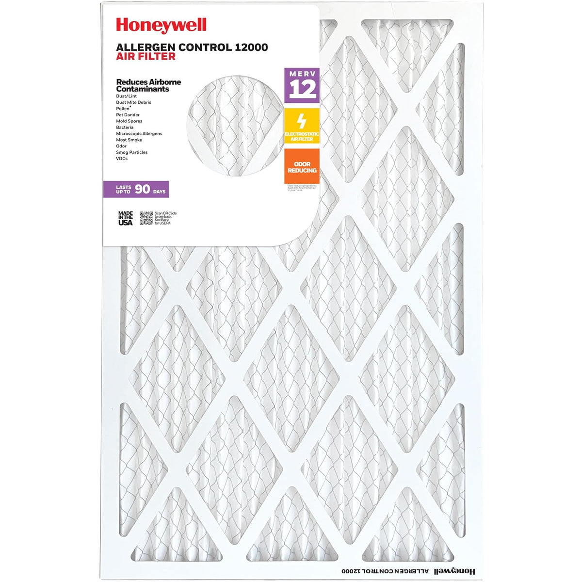 Honeywell MERV 12 - Filtro de aire para horno de aire plisado electrostático HVAC AC AC (4 unidades) | Filtro de repuesto para uso doméstico | Fabricado en Estados Unidos