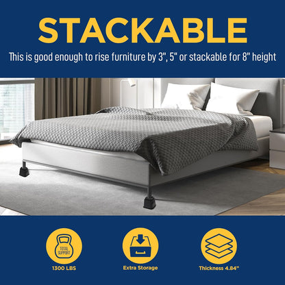 Furniture Riser Set - 4 Pieces Non-Slip Design Furniture Leg Riser Fits with Bed, Chair, Table, Sofa, Desk, and Couches - Black
