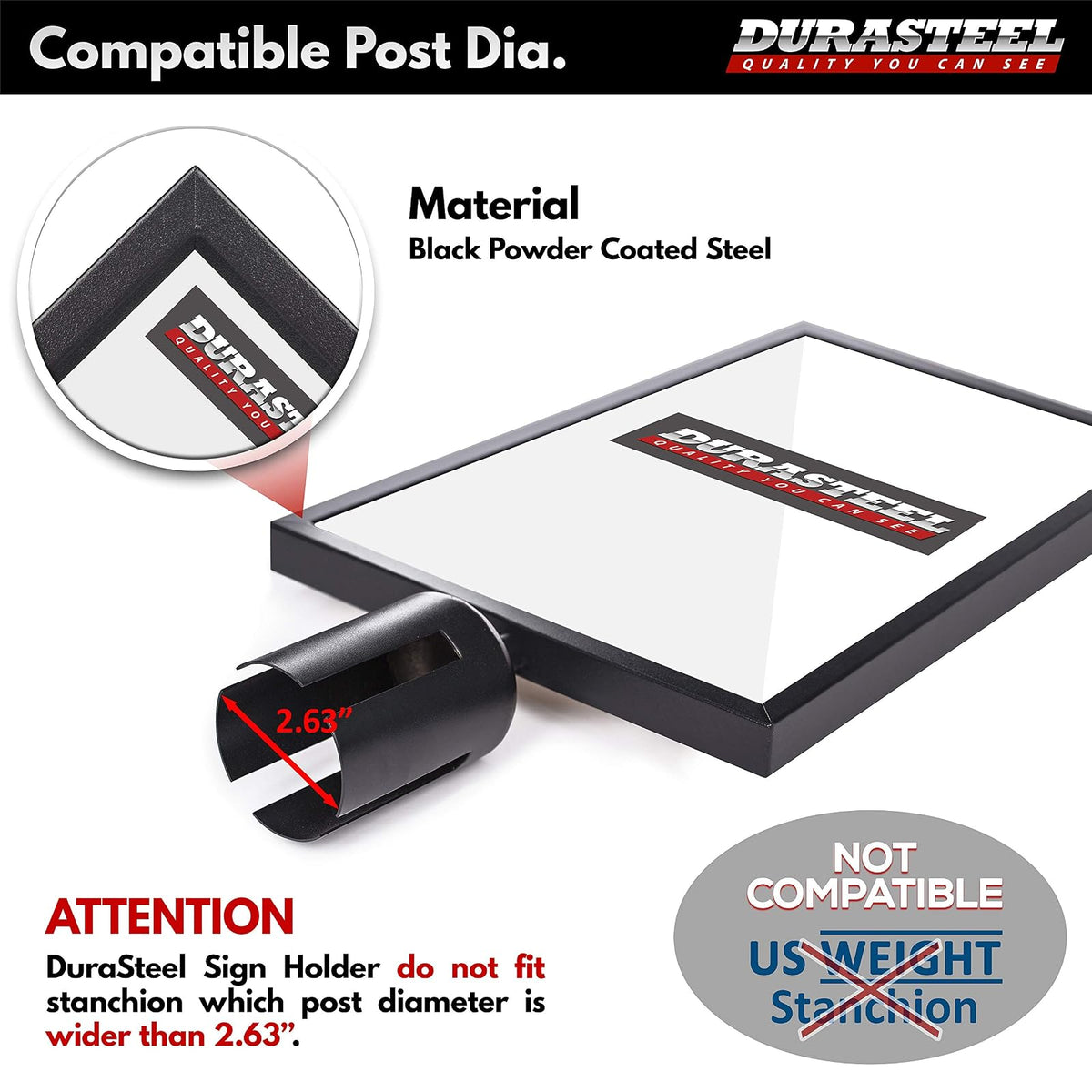 DuraSteel Soporte Para Letrero de Doble Cara 8.5 x 11 Pulgadas con Plexiglás Vertical