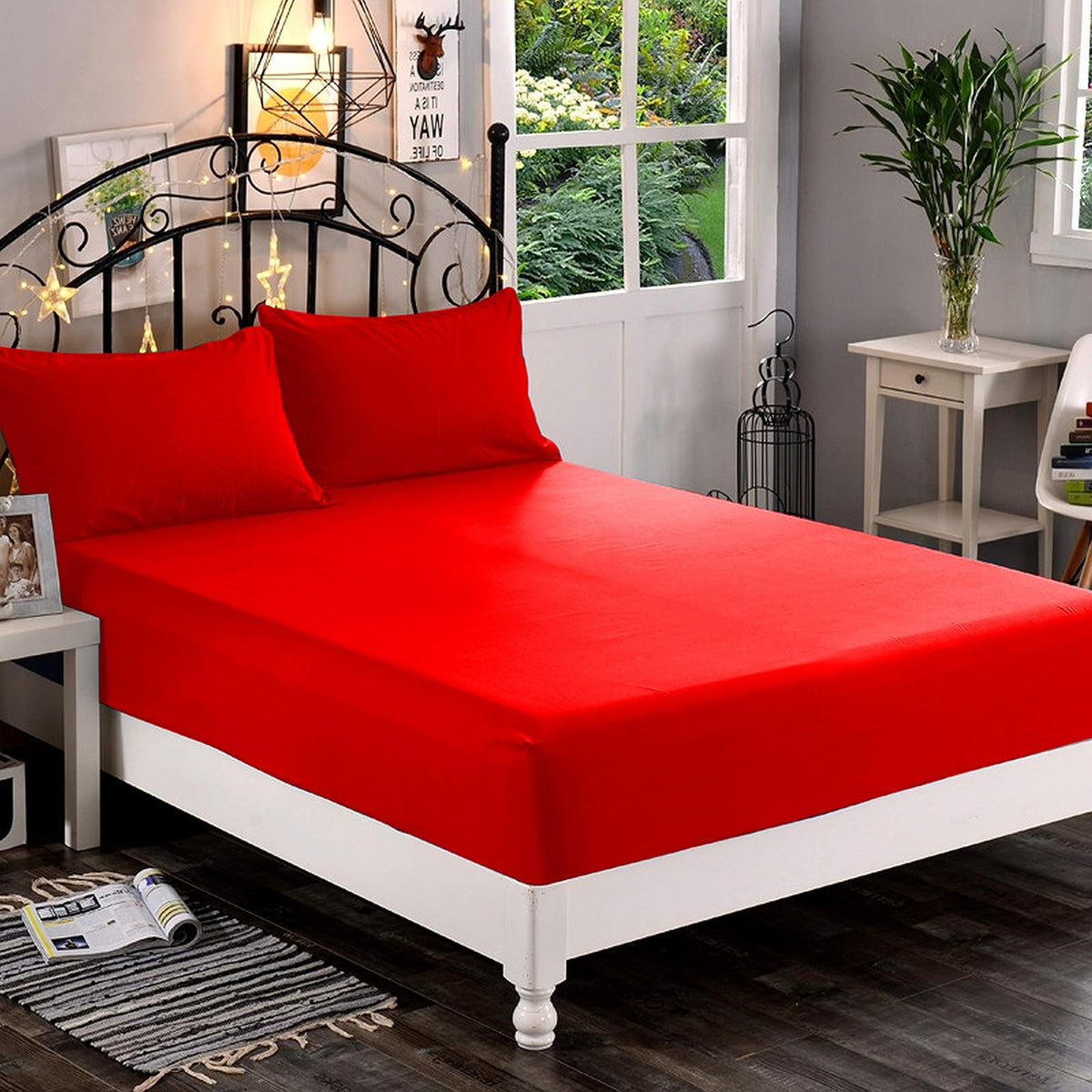Sábana Bajera Ajustable Elegant Comfort de Microfibra - Rojo - King