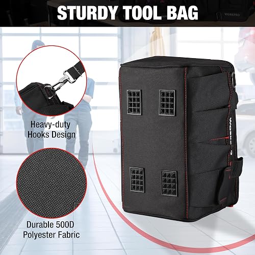 WORKPRO - Bolsa de herramientas de 35,5 cm, organizador de herramientas multibolsillos con correa de hombro ajustable, W081021A, negro