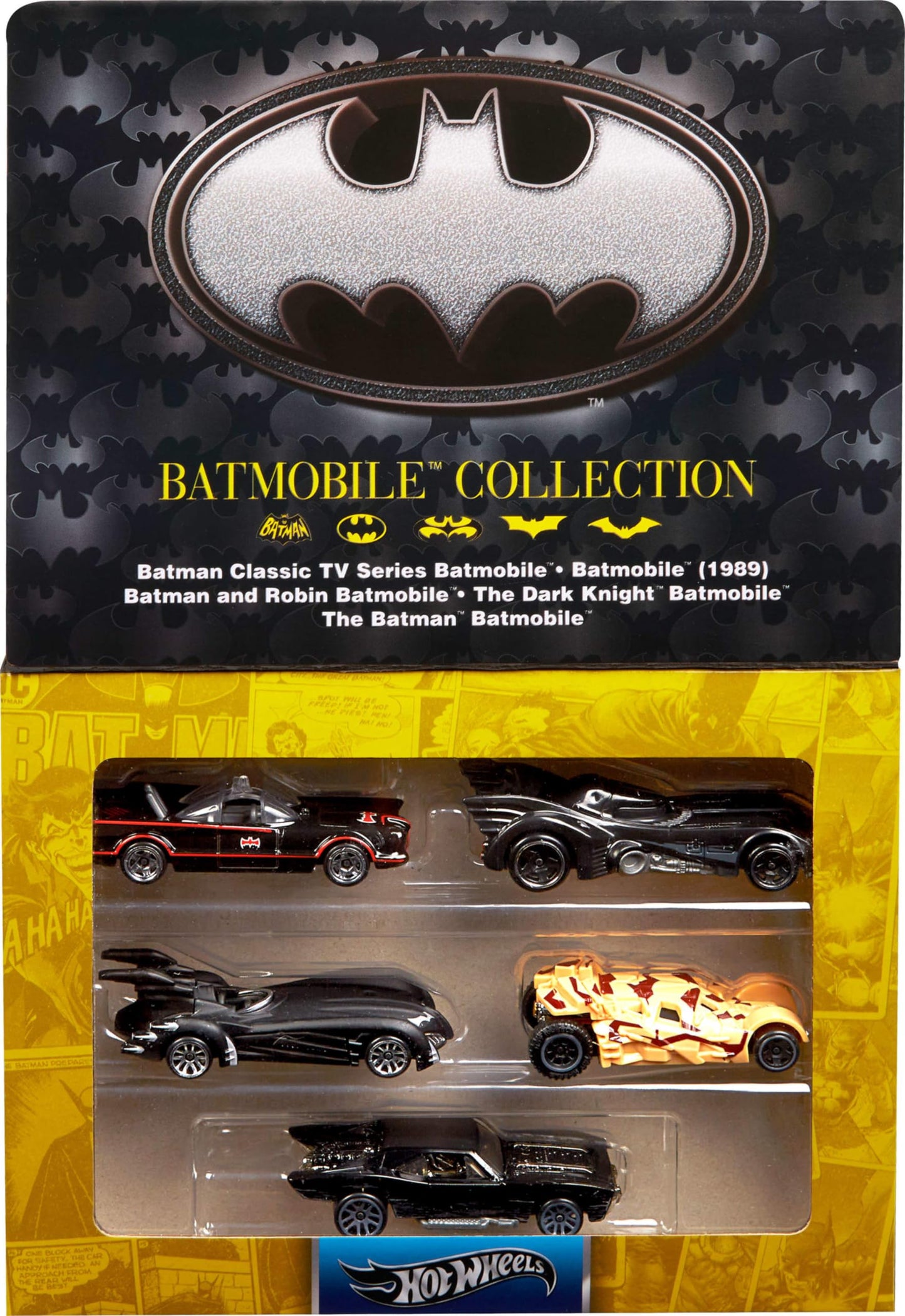 Hot Wheels - Coches de Juguete fundidos a Escala 1:64, Juego de 5 vehículos Batman 85 Aniversario con 5 réplicas Diferentes de Batmobile en Embalaje conmemorativo
