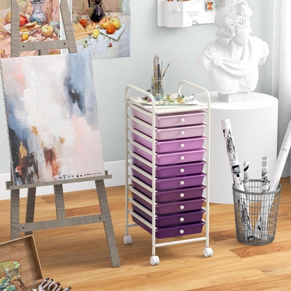 OFFICEJOY - Carrito de almacenamiento con 10 cajones, portátil y ruedas con bloqueo, organizador de gran capacidad para hogar, oficina, escuela