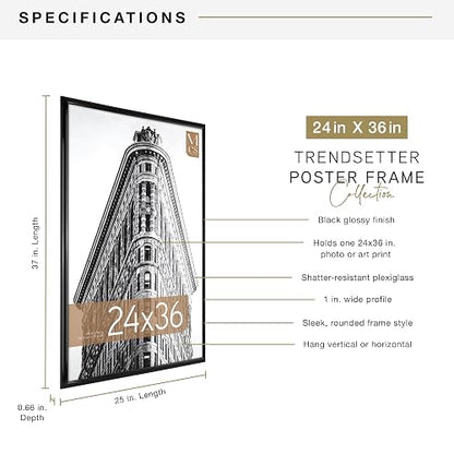 MCS 65549 Trendsetter Poster Frame, 24 by 36-Inch, Black | Trendsetter - Marco de póster para fotos e impresiones artísticas, cuelga vertical u horizontal, 24 x 36 pulgadas