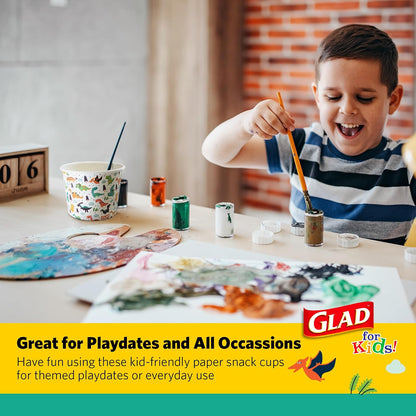 Glad for Kids - Cuencos de papel de dinosaurio, 20 unidades, tapas no incluidas, cuencos desechables con diseño de dinosaurio, para niños, cuencos de papel desechables resistentes para uso diario, 12