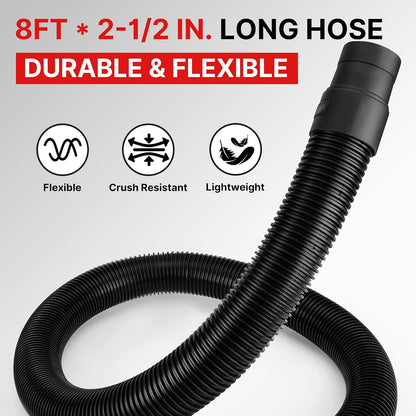 Shop-Vac 9050333 - Manguera de 2.5 pulgadas de diámetro x 8 pies de longitud, largo alcance, manguera de aspiradora, negro, (paquete de 1)