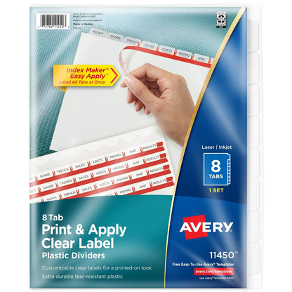 Avery 11450 Separador Translucido Láser/Inkjet 8-Pestañas con Etiquetas para Diseñar, 1 Juego, color Transparente