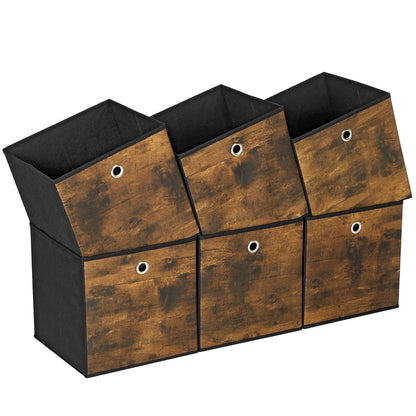 SONGMICS - Cubitos de almacenamiento plegables de tela, juego de 6 | SONGMICS - Cubitos de almacenamiento, 11.8 x 11.8 x 11.8 pulgadas, café rústico y negro, URFB102B01