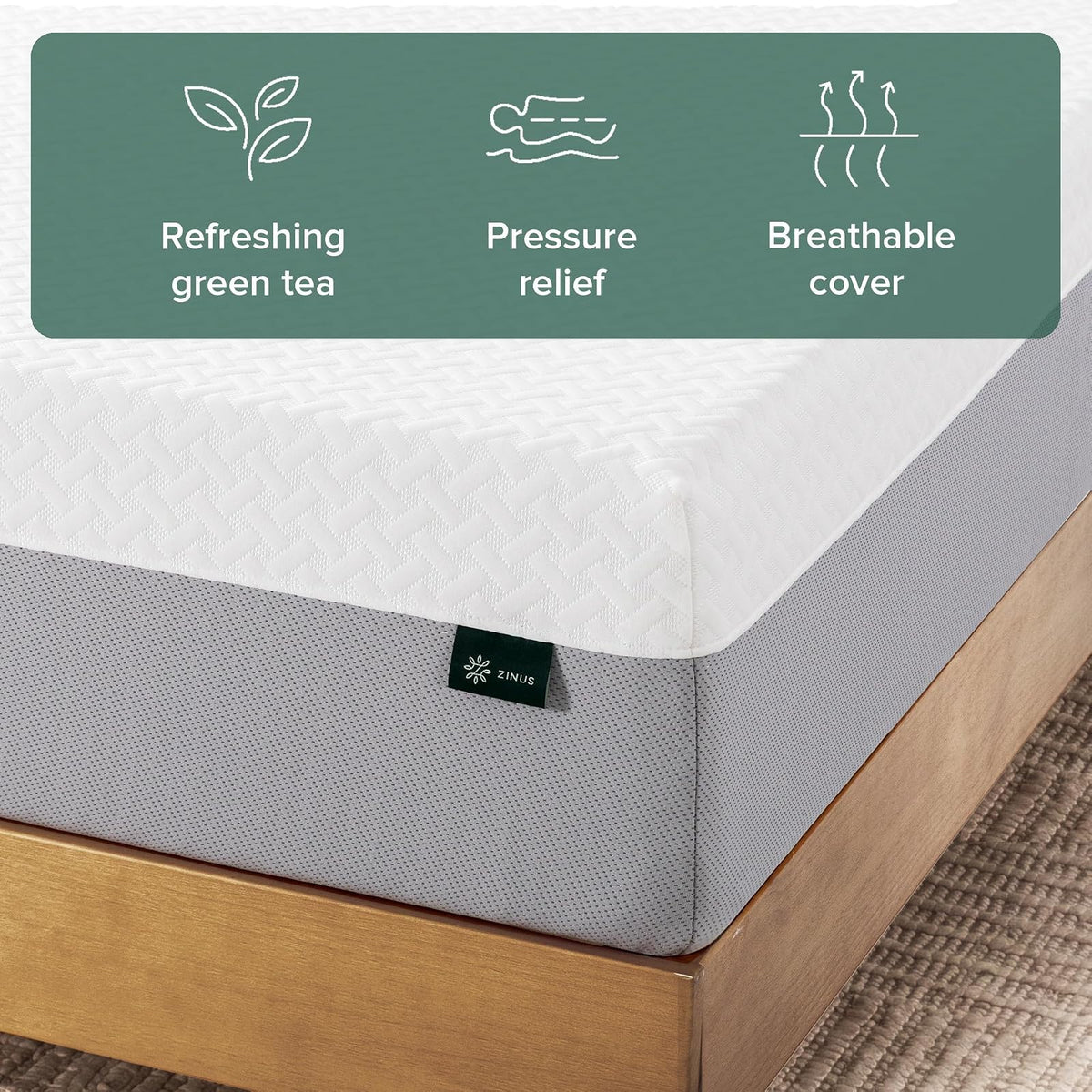 ZINUS - Colchón de Espuma viscoelástica Esencial de té Verde de 8 Pulgadas, Cama en una Caja, colchón asequible, Certificado CertiPUR-US,