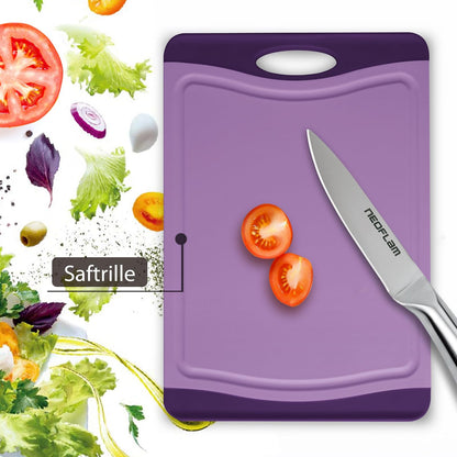 Neoflam Flutto - Tabla de cortar de polietileno, color morado, plástico duradero, resistente a los arañazos, mango grande, esencial para cocina (11.5 x 8 x 0.3 pulgadas)