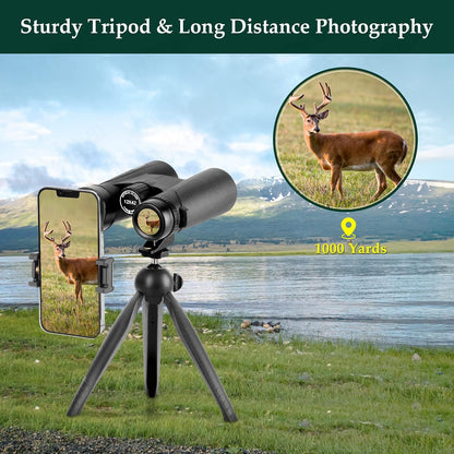 Adorrgon Prismáticos 12x42 HD | Con Adaptador De Teléfono, Trípode Y Adaptador De Trípode, Visión Con Poca Luz, Para Observación De Aves Y Viajes