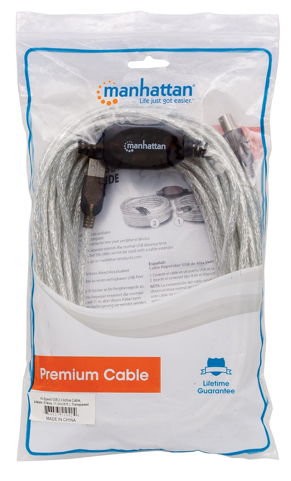 Manhattan Cable USB tipo B 11 m, USB A, USB B, Macho a Macho