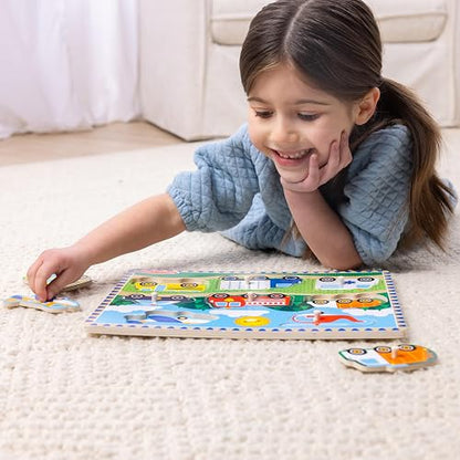 Melissa & Doug Rompecabezas de Vehículos con Clavijas, Juguete de Madera, Coloridas Ilustraciones de Vehículos, Construcción de Madera Extra-Gruesa (8 Piezas)