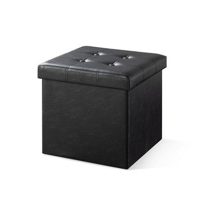 Otto & Ben Baúl Otomano Plegable con Asiento, Piel Sintética, Negro - Negro - 37.3P x 37.3An x 38.1Al cm - Botón