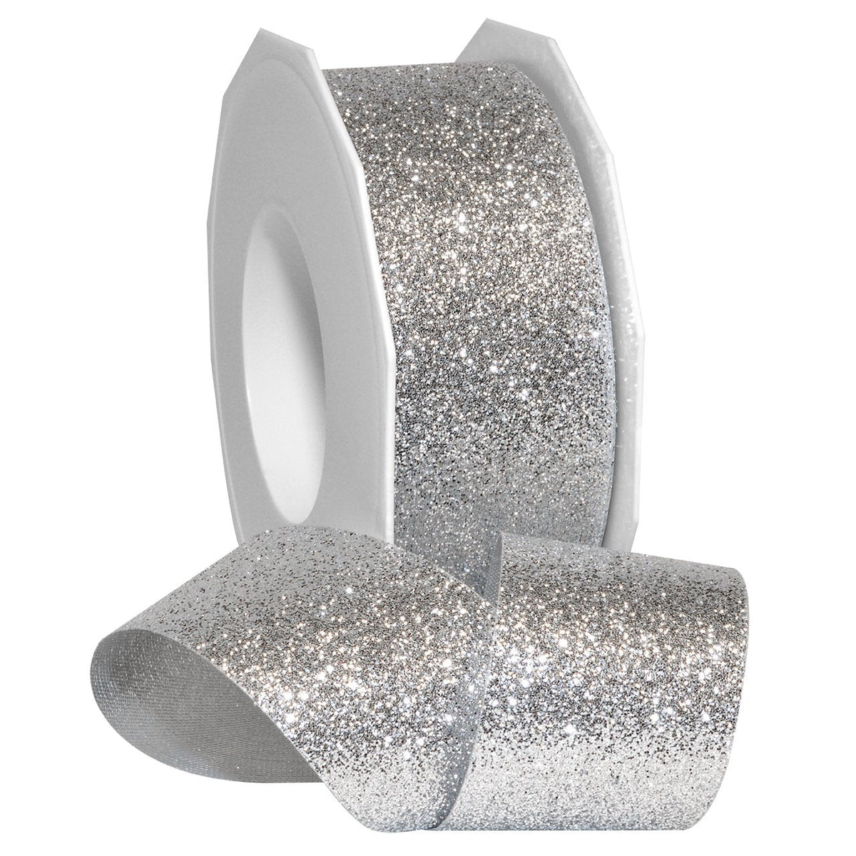 Morex Ribbon 98509/25-631 Metallic Princess Glitter, 1-1/2" x 25 yardas, plata - 1.5" x 25 Yd - Plata