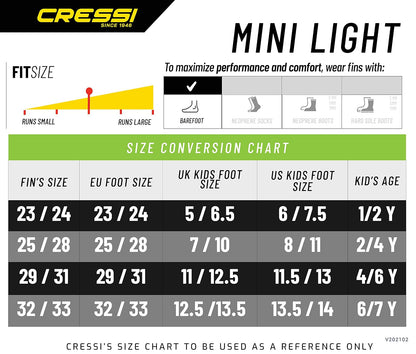 Cressi Short Floating Swim Fins to Learn to Swim - For Kids 1 Years Old and up - Mini Light: Designed in Italy