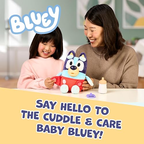 Bluey Care and Cuddle - Juguete de Peluche Suave para bebé, 11 Pulgadas, Juguete electrónico Interactivo de Peluche con 10 Sonidos Diferentes, Juguetes Suaves para niños a Partir de 3 años