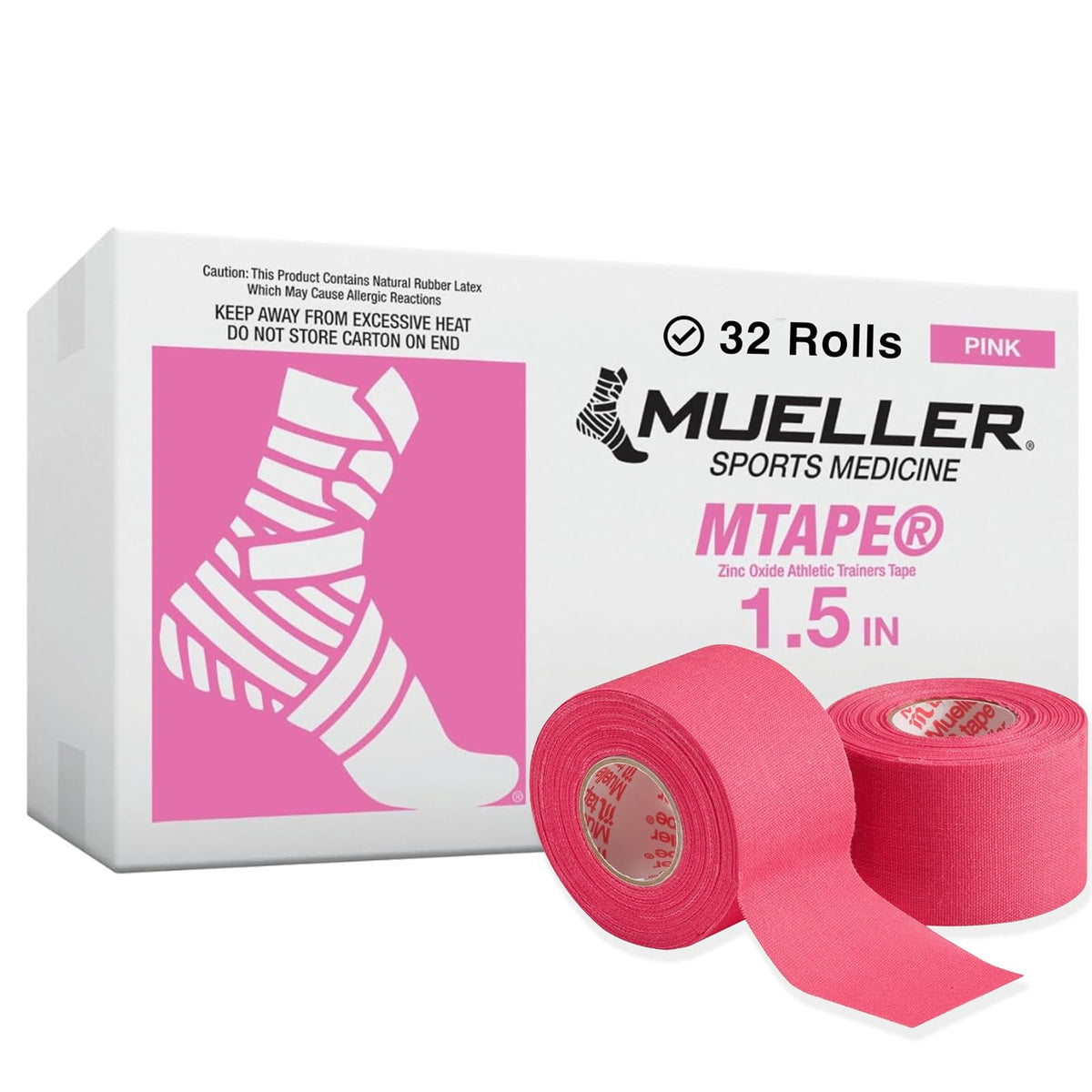 Mueller MTape Cinta Deportiva de Algodón, 1.5 pulg x 10 yardas, 32 Rollos - Rosa
