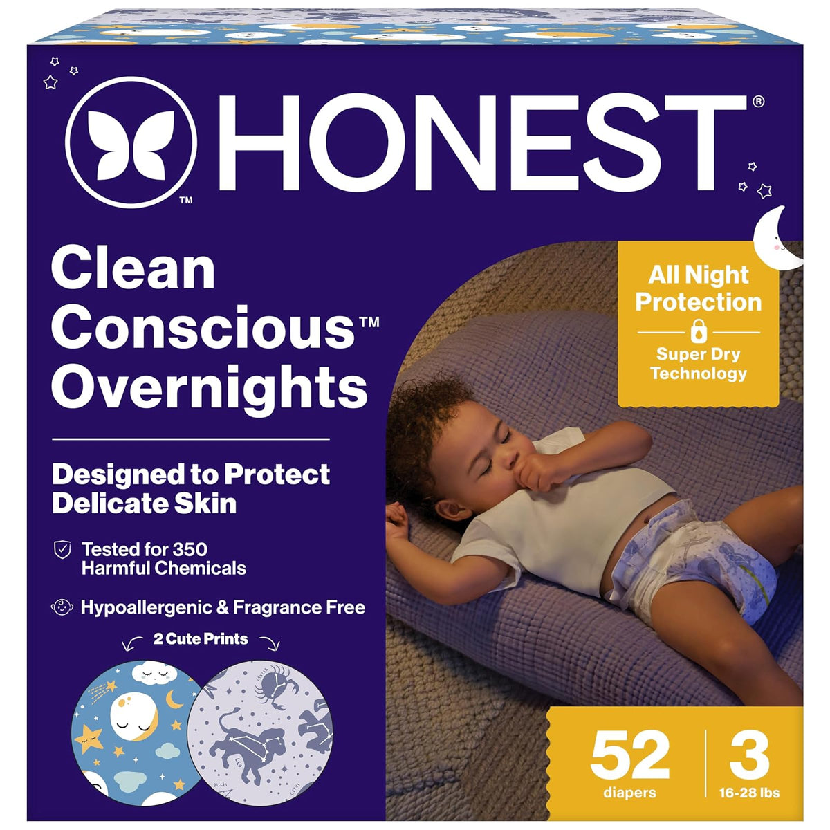 The Honest Company Pañal Nocturno a Base de Plantas Talla 4, 48 Piezas - Talla 3 - 52