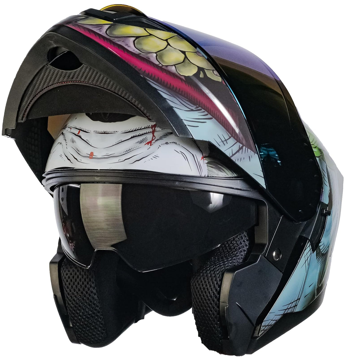 KOV Casco Abatible Joker Guasón Moto DC Comics Led + Lentes (M)