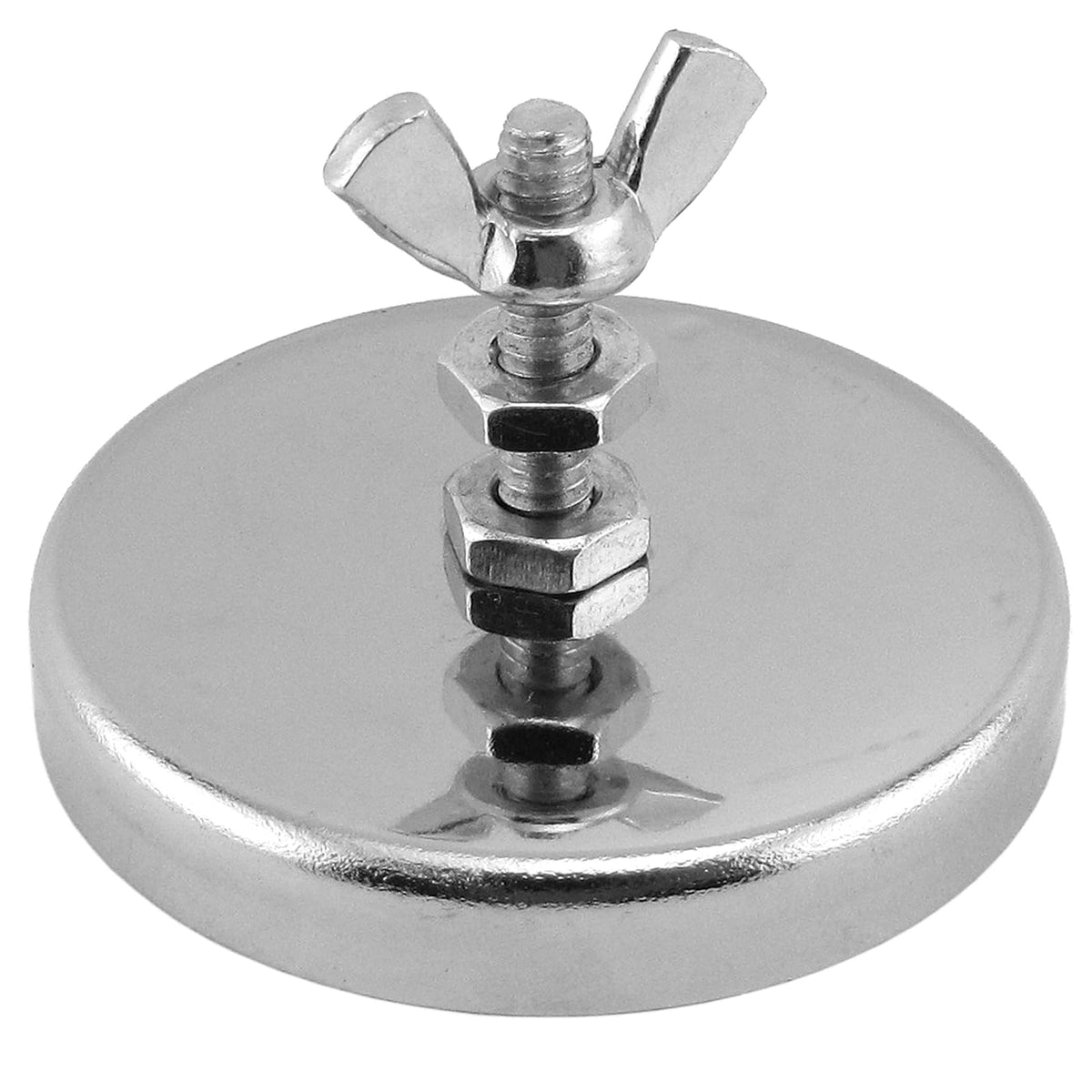 Master Magnetics - Imán de base redonda de cerámica con pernos, tuercas y tuercas de ala, imanes fuertes de alta resistencia, 35 libras cada uno, chapado en níquel, 2 pulgadas de profundidad, 1.25