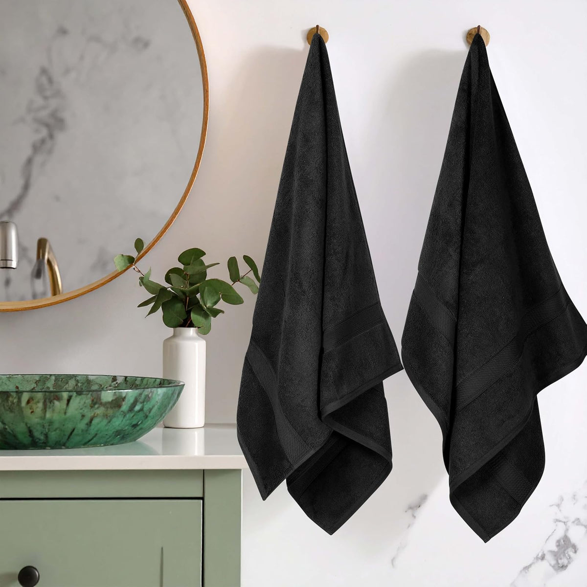 Superior 900 Gram Egyptian Cotton 2-Piece Bath Towel Set, Black | Juego de toallas de lujo de secado rápido, artículos esenciales de baño para baño, baño de invitados, spa, baño de 2 piezas