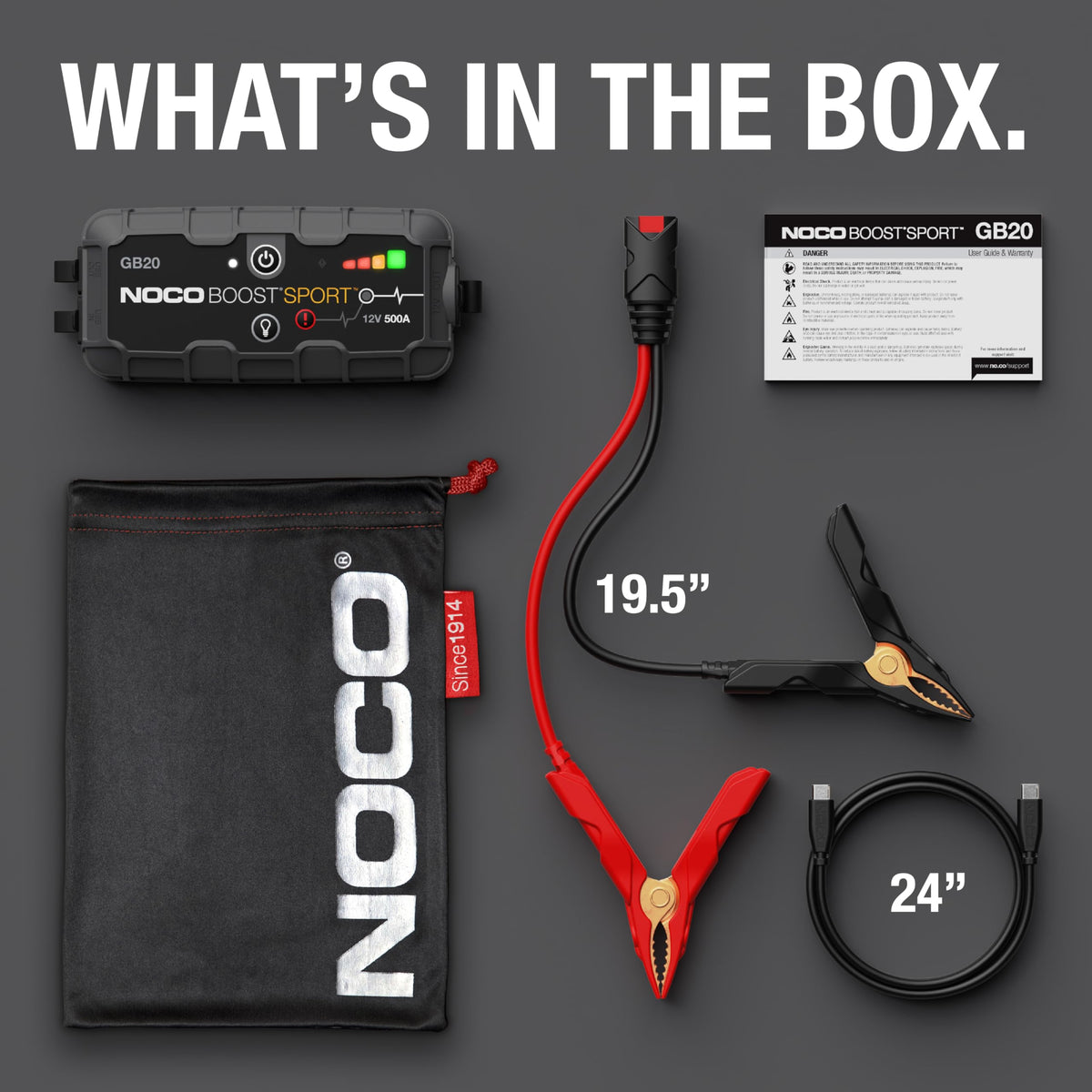 NOCO Boost GB20: Arrancador de batería de Auto 500A – Booster de Litio portátil 12V, Power Bank y Cables para Pasar Corriente – para Motores a Gasolina de hasta 4.0 litros