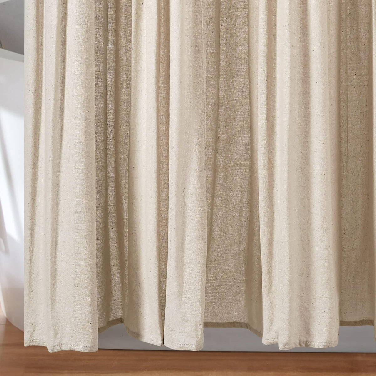 Lush Decor - Cortina de Ducha de Lino con Botones, 72 Pulgadas de Ancho x 72 Pulgadas de Largo, Lino Oscuro, Tela de Cortina de Ducha Color Beige, Cortina de baño rústica - Decoración de baño de