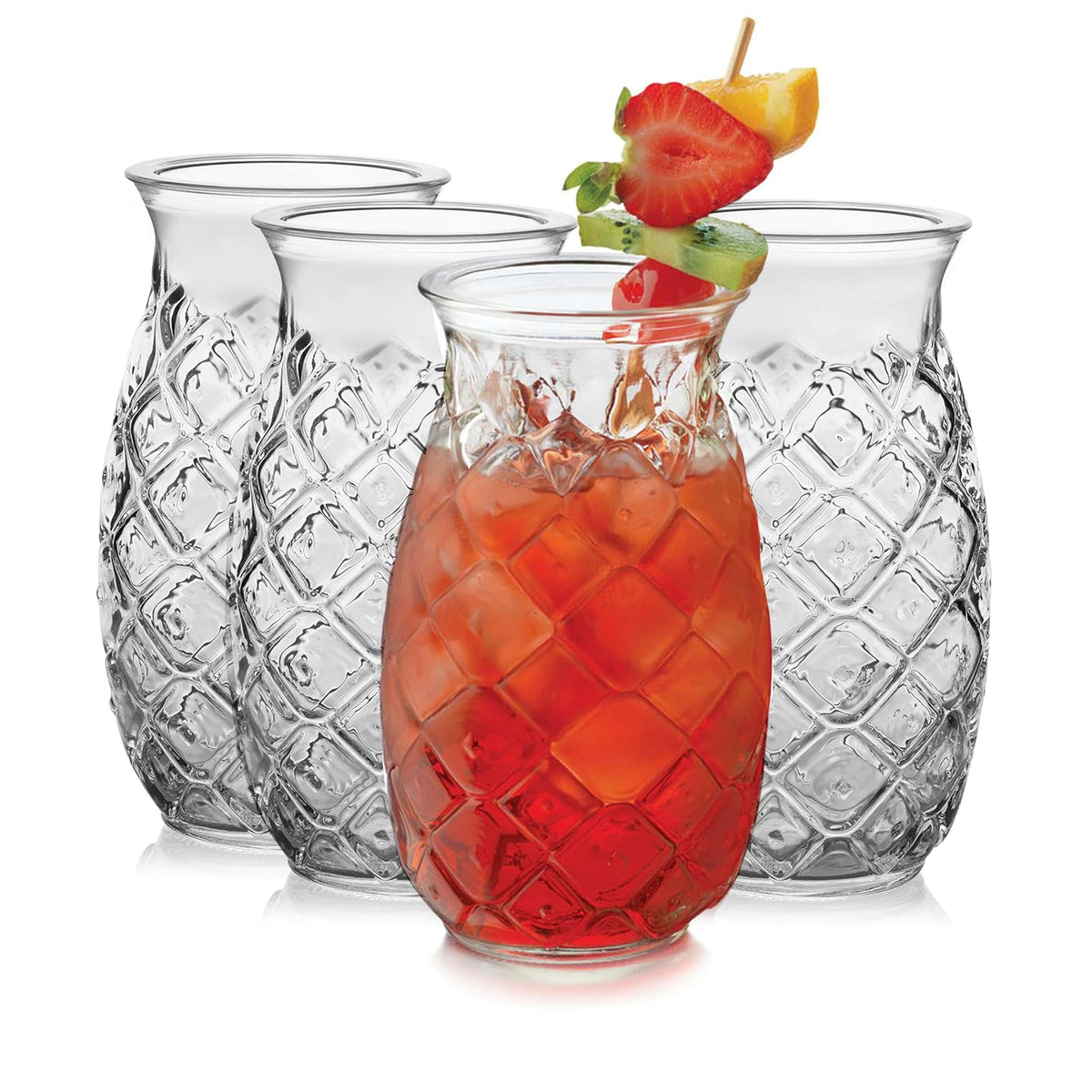 Libbey Tiki Bamboo Juego de 4 Vasos Hi-Ball 473 ml - Vaso de piña Tiki (17 oz)