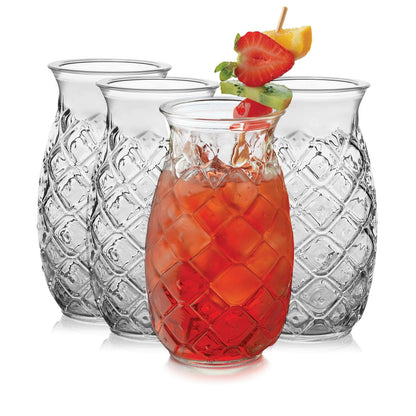 Libbey Tiki Bamboo Juego de 4 Vasos Hi-Ball 473 ml - Vaso de piña Tiki (17 oz)