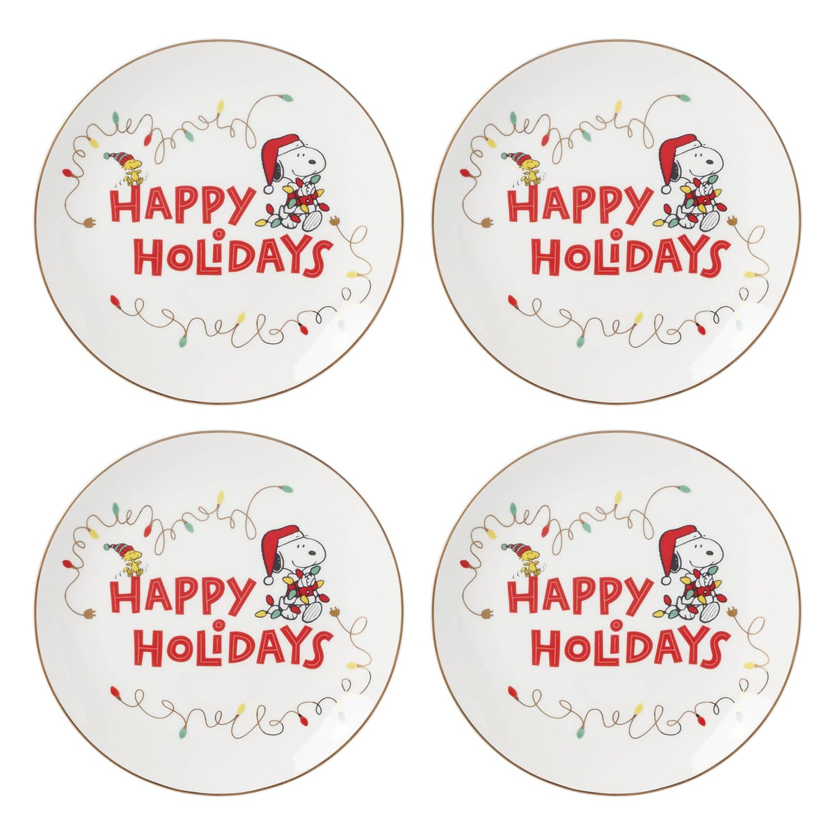 Lenox 896321 Snoopy - Juego de 4 platos decorativos navideños, vajilla navideña