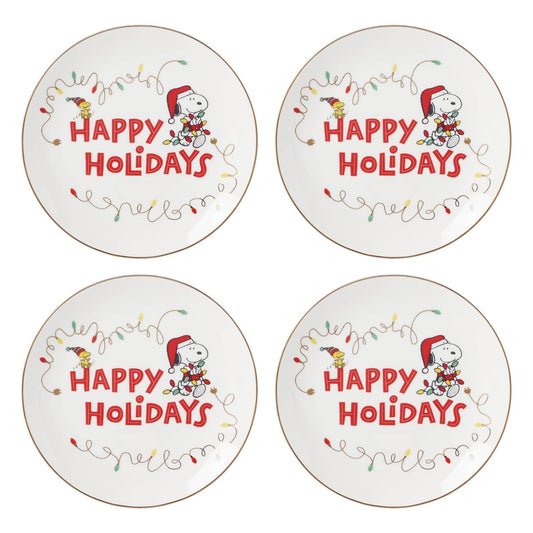 Lenox 896321 Snoopy - Juego de 4 platos decorativos navideños, vajilla navideña