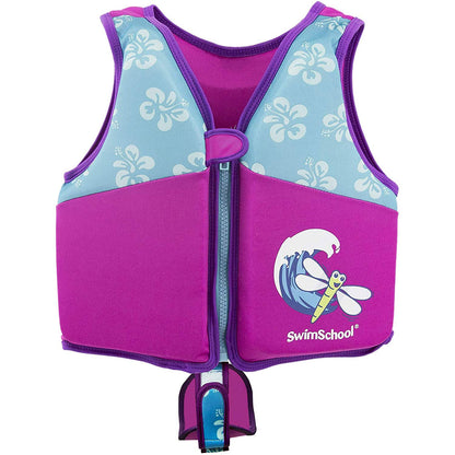 Swimschool - Entrenador de natación, talla pequeña/mediana, chaleco de natación con mangas para los hombros, correa de seguridad ajustable y cuello extraíble para la barbilla, rosa y aguamarina - Chaleco de natación rosa - Aqua - M - L Up to 50 lbs.