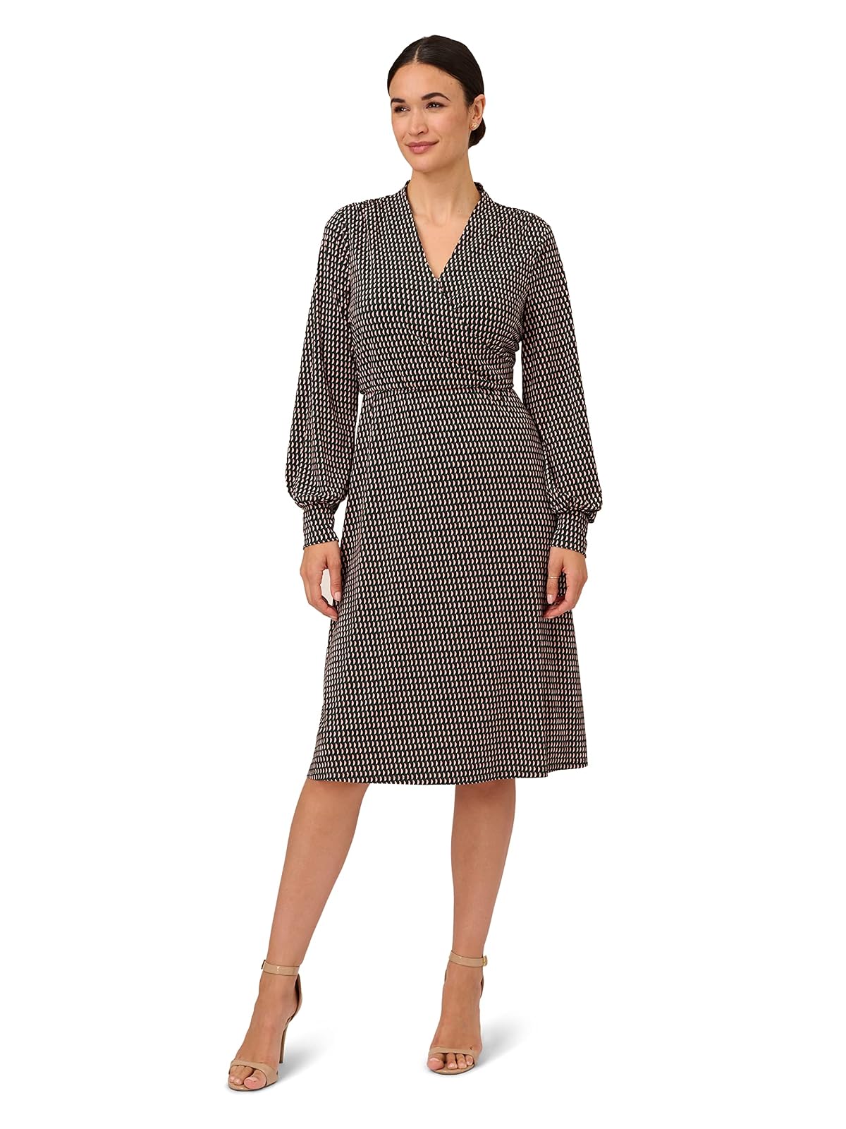 Adrianna Papell Vestido Midi Cruzado Manga Larga para Mujer - M - Enclavamiento semicircular Hunter