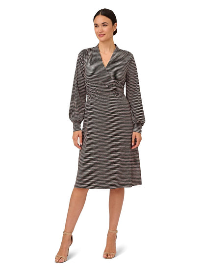Adrianna Papell Vestido Midi Cruzado Manga Larga para Mujer - M - Enclavamiento semicircular Hunter