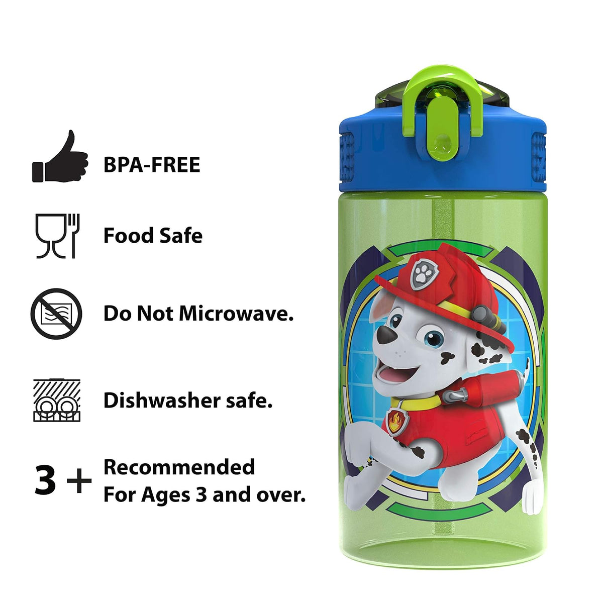 Zak Designs PWPL-T120 Paw Patrol Water Bottles, 16 oz, Rocky, Rubble & Chase