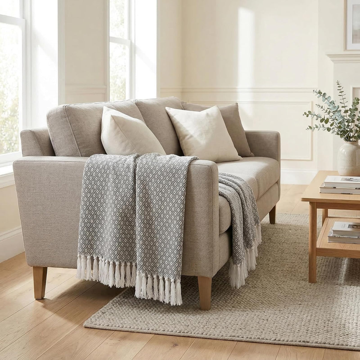 Americanflat - Manta de 50 x 60 Pulgadas, Suave y Transpirable 100% algodón para sofá, Cama, Silla, Manta Decorativa Perfecta para el hogar, Oficina o Uso al Aire última intervensión, Mini Diamante