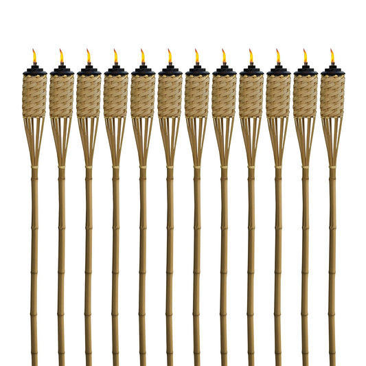 TIKI - Linternas Tiki de bambú, paquete de 12 – Decoración para exteriores resistente a la intemperie con cartucho de boca ancha fácil de verter para patio, jardín, patio trasero y fiestas, antorchas