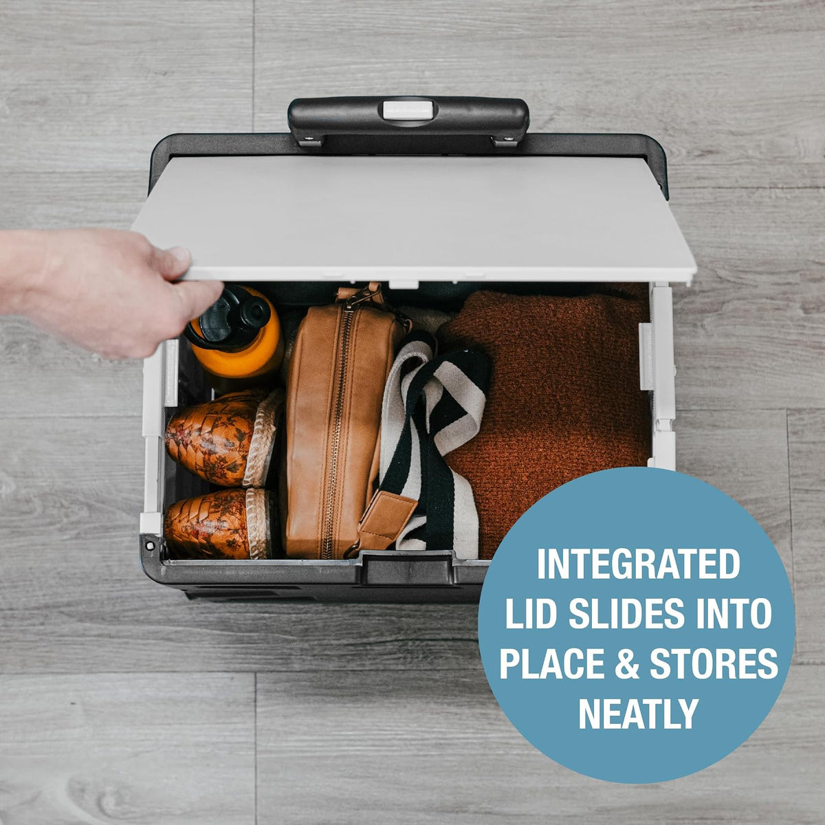 CleverMade - Caja Plegable con Ruedas con Tapa, 4 Ruedas, giratoria y Deslizante, con asa y Ruedas giratorias, para un fácil Transporte y Uso versátil, Capacidad de 35 litros y 75 Libras, Color Negro