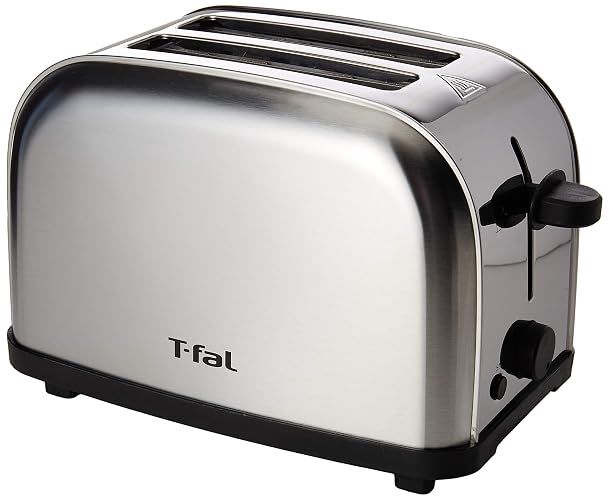 Tostador de Pan T-Fal TT330DMX Ultra Toaster Compacto Inox para dos panes con 6 niveles de temperatura de 700W y acero inoxidable + Cafetera de 12 tazas Oster® negra sistema de switch BVSTDCS12B013