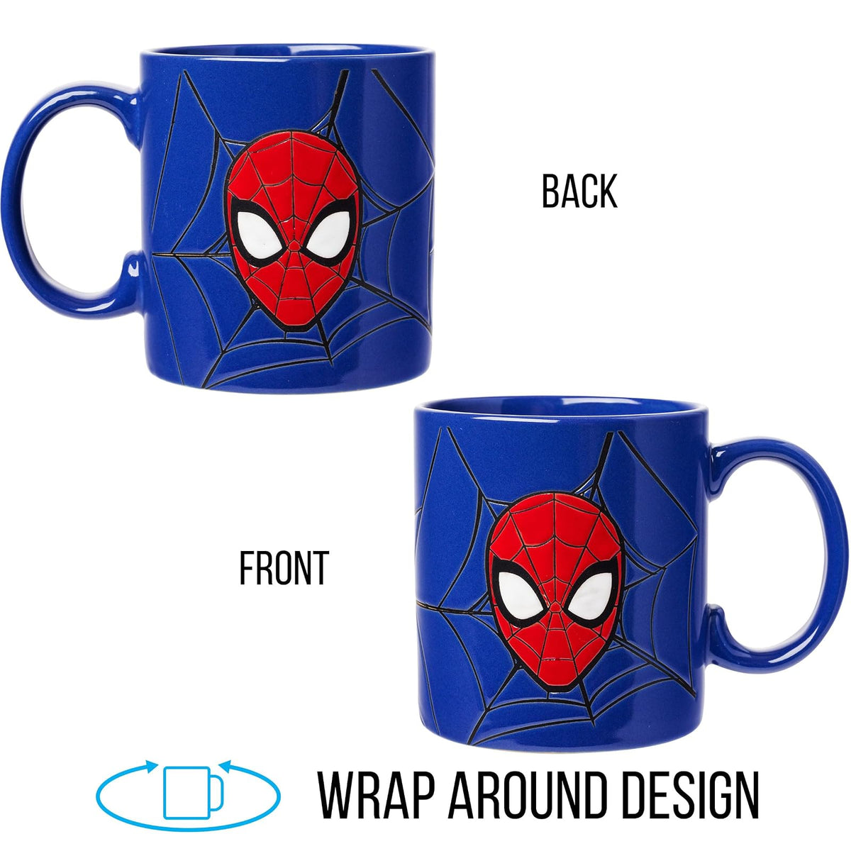 Silver Buffalo Marvel Comics - Taza de cerámica resistente a la cera de Spiderman, 20 onzas, azul/multi, 20 onzas