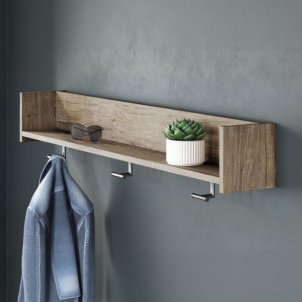 Signature Design by Ashley - Oliah - Perchero de Pared con Estante, Color Natural