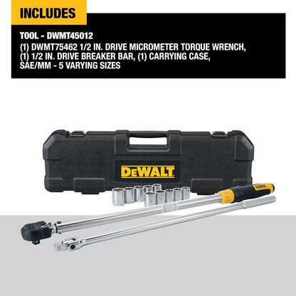 DEWALT - Juego de herramientas de llave dinamométrica, kit de cambio de neumáticos, 50-250 FT-LB, 12 piezas con estuche de almacenamiento (DWMT45012)