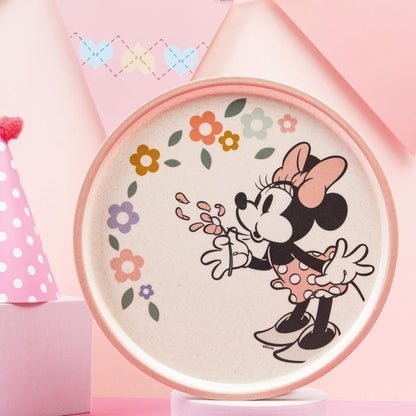Zak Designs - Juego de vajilla para niños de Disney de 3 piezas, plato de bambú de melamina duradero y sostenible, tazón y vaso son perfectos para cenar con la familia (Minnie Mouse)