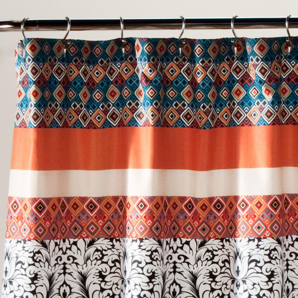 Lush Decoración Boho Cortina de Ducha, diseño de Rayas, 182,9 x 182,9 cm Turquesa/Naranja