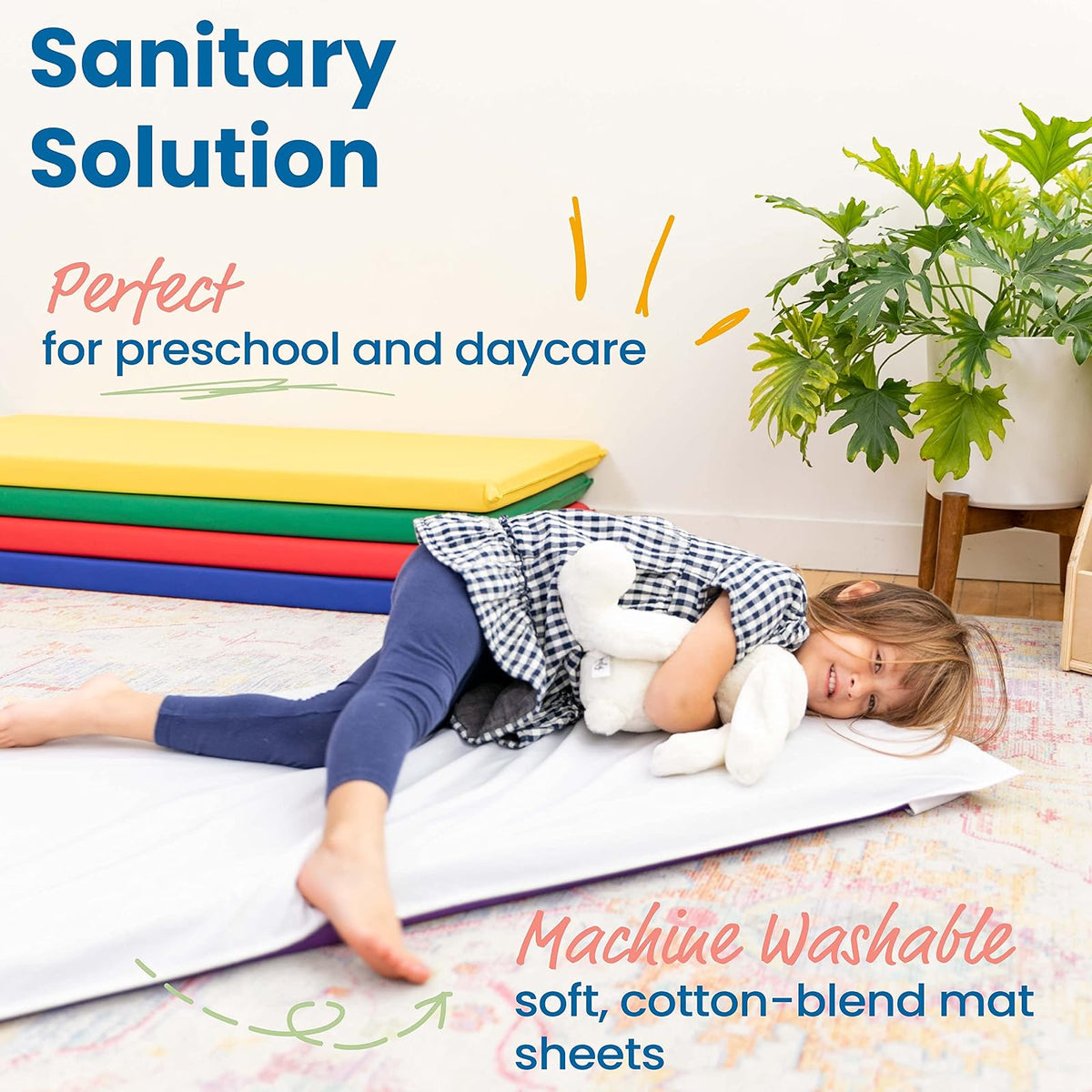 ECR4Kids - Sábana Bajera de algodón Lavable a máquina para niños pequeños en guarderías, aulas, preescolares, sábanas sanitarias, 122 x 60 cm, Color Blanco (10 Unidades)